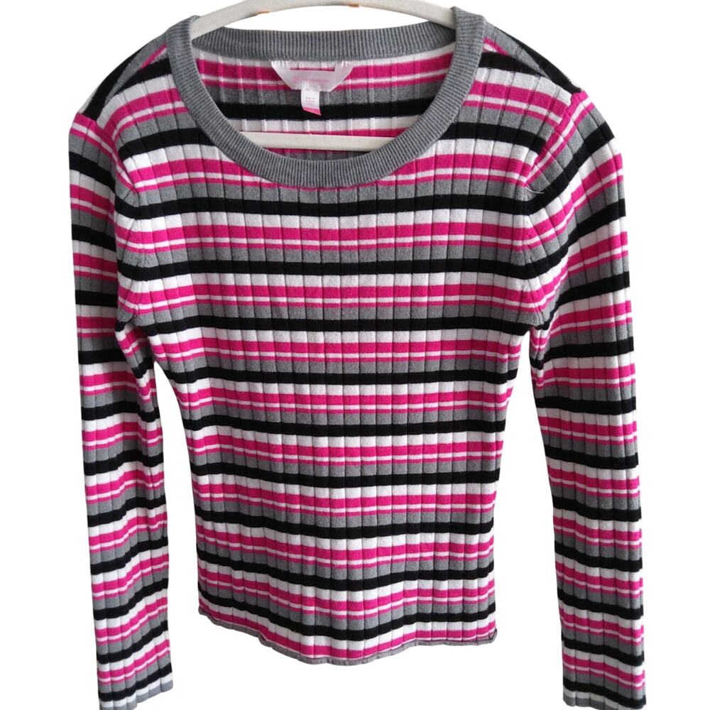 Y2K No boundaries ribbed long sleeve top sz L pink blk ASO Sylvies Chicago Fire